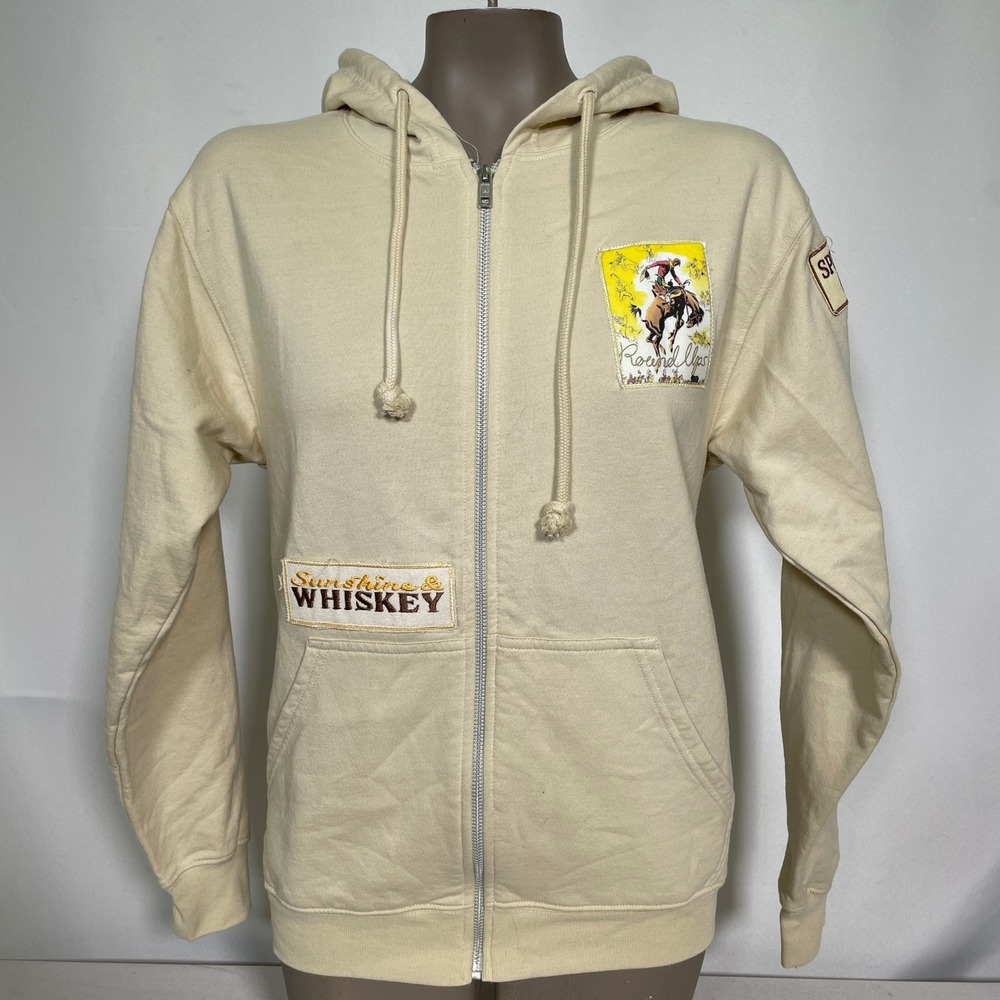 Sunshine & Whiskey Cowboy Western Zip Up Cream Hoodie Women's SMALL